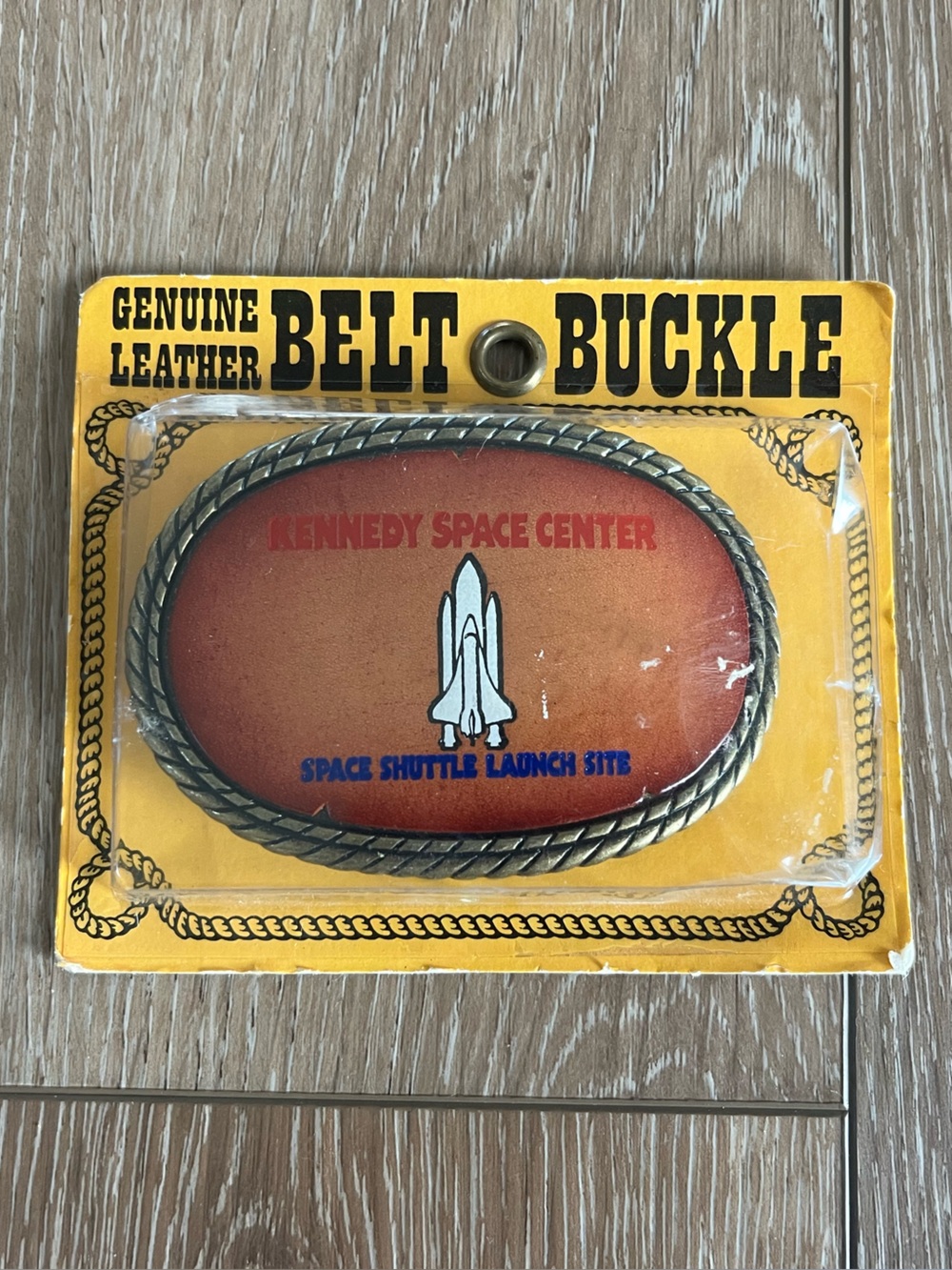 Vintage Kennedy Space Center Genuine Leather Belt Buckle New in Package